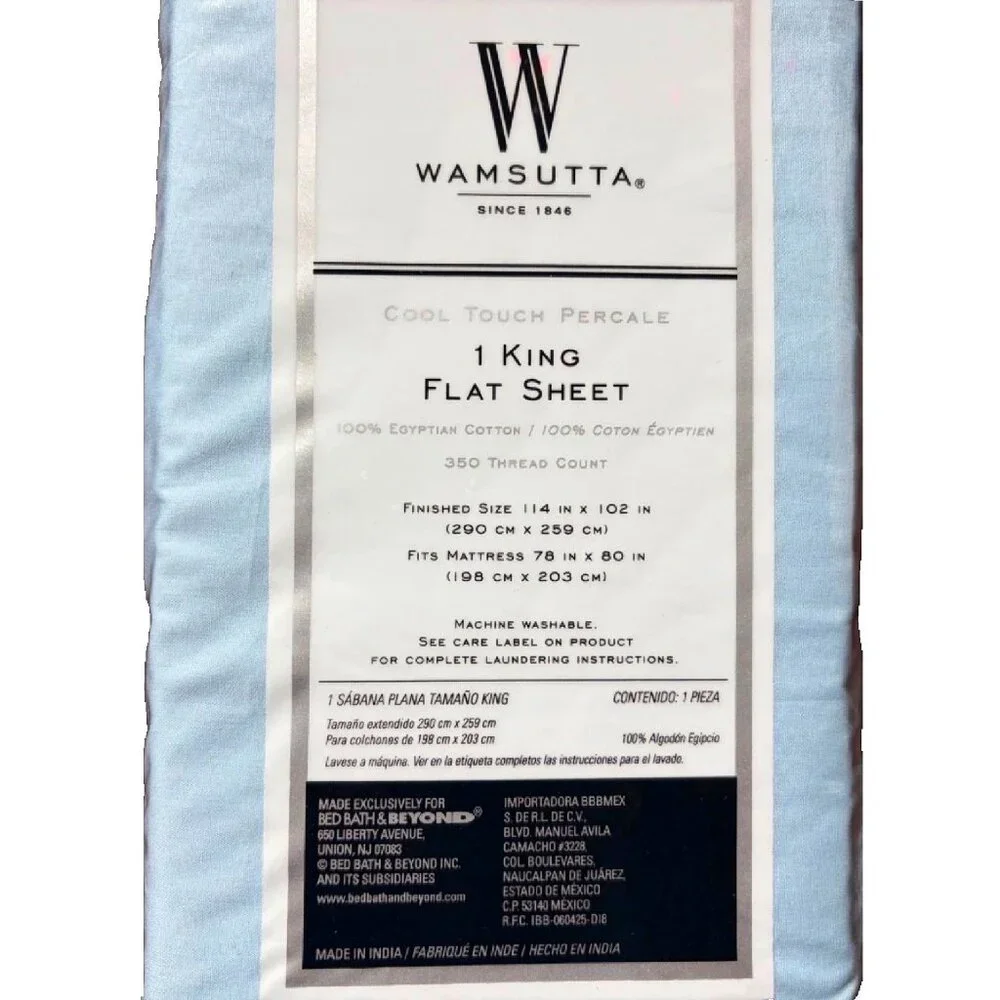 new* Oversized LIGHT BLUE Wamsutta Cool Percale Egyptian Cotton KING Flat Sheet